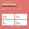 60-day money-back guarantee, 1-year warranty, free shipping over $75, ships from Canada