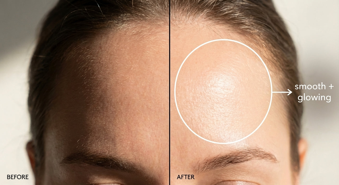 Forehead before and after dermaplaning - smooth and glowing